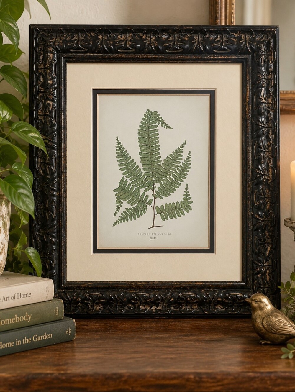 Vintage 2002 Target Fern Botanical Print Edward Joseph Lowe Ornate Framed Art